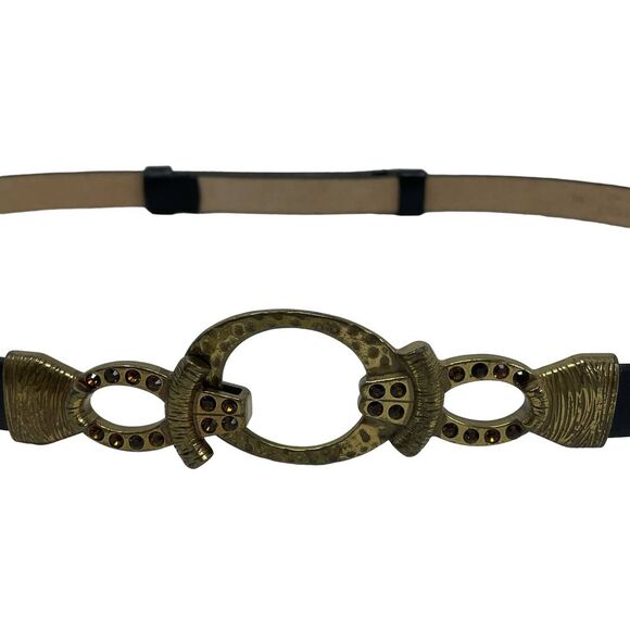 Chico's Thin Leather Belt with whimsigoth whimsifairy Art Deco Buckle L #hg1 - Picture 2 of 8